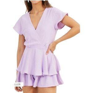 Altar'd State NEW Lavendar Purple Double Layer Flutter Sleeve Romper Large